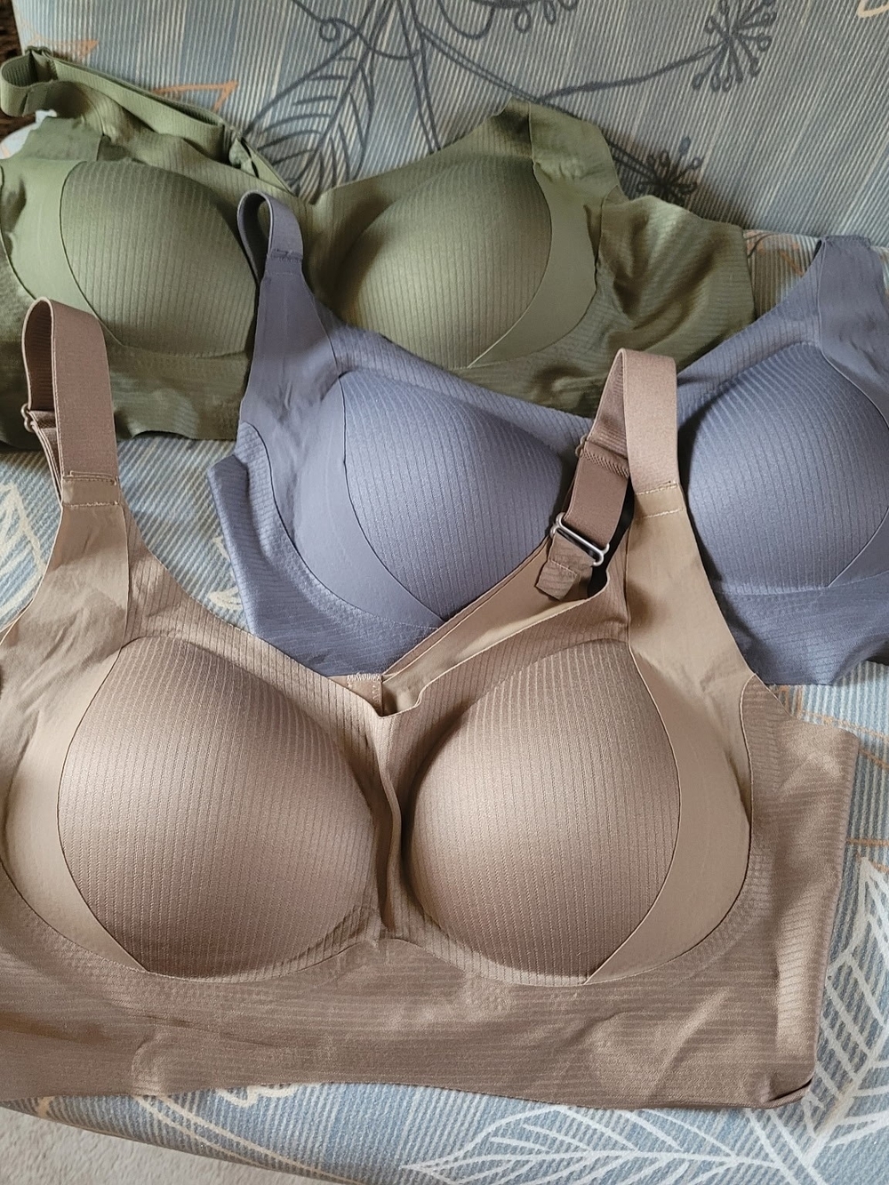 Everyday Seamless Comfort Bras - Pack Of 3 - Taupe, Gray, Olive